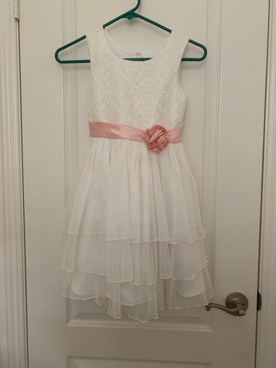 Jona Michelle Other - Jona Michelle Girls Lace & Tulle Party Dress Size 7 White Pink Flower Girl